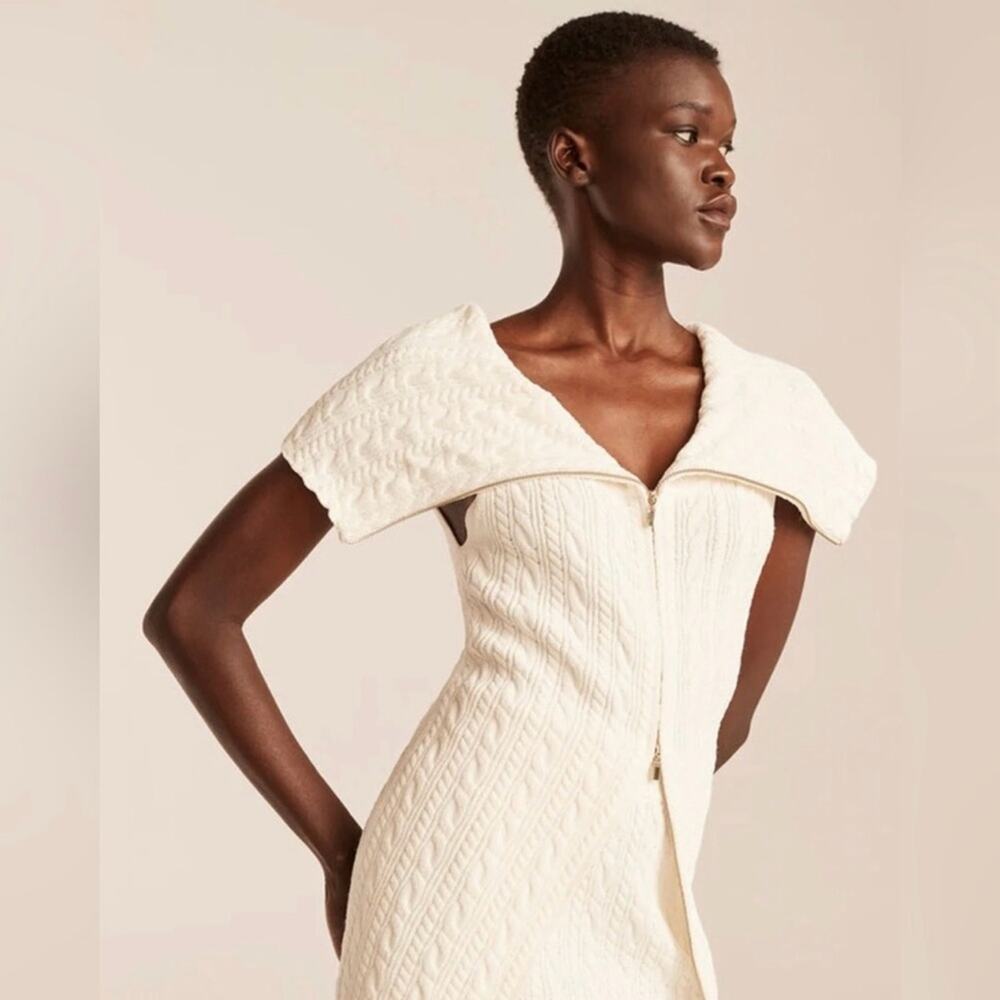 Rebecca Taylor Cable Zip Shell White Short Sleeve Sweater NWT